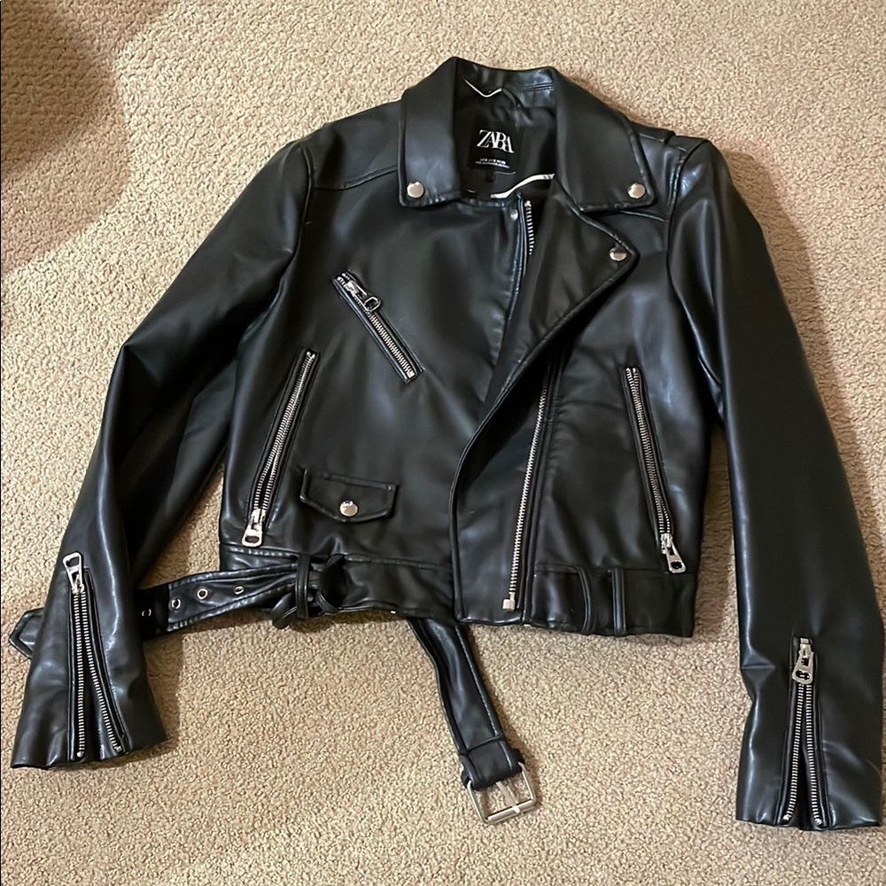 Zara Black Leather Biker Jacket